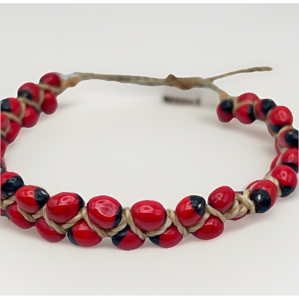Vintage Y2K Red Black Seed Bead Bracelet Adjustable Macrame Boho Bracelet‎ - Picture 3 of 10